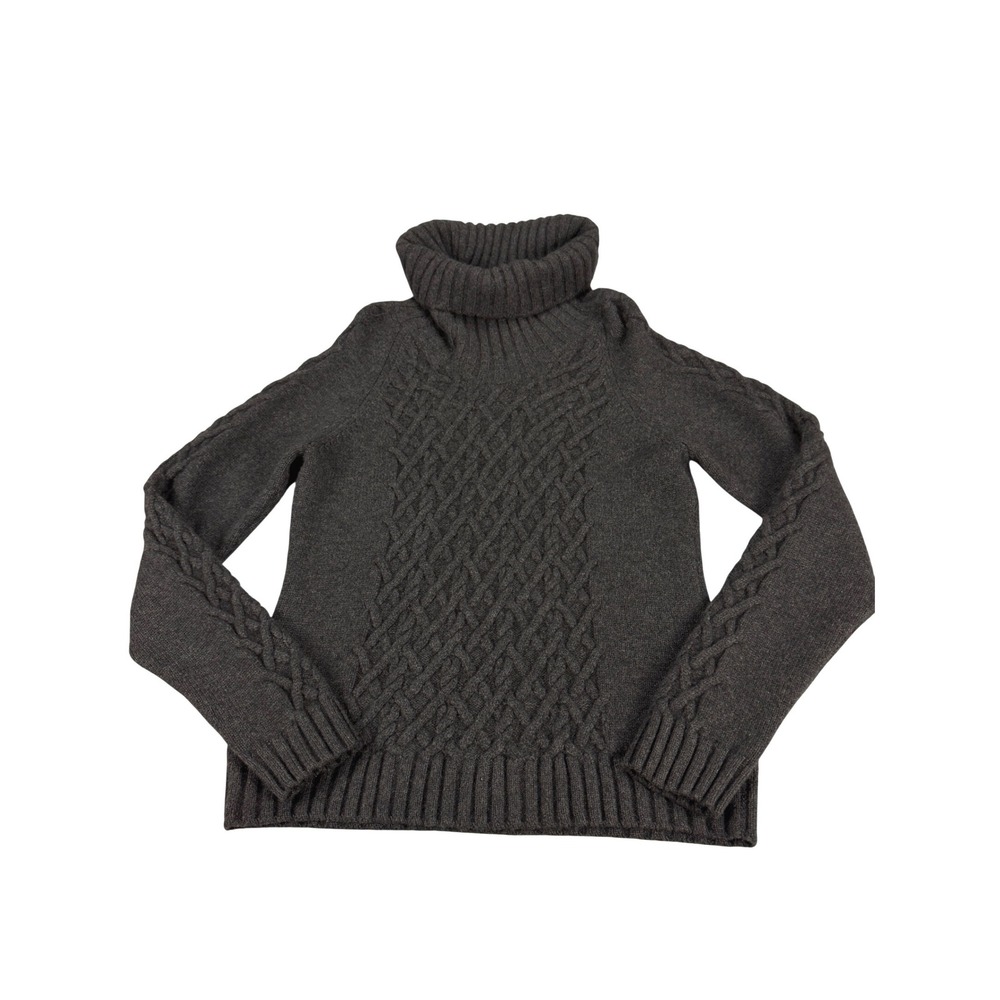 Mariele Waithe Womens Cashmere Turtleneck Sweater Gray Cable Knit Size L